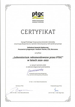 Certyfikat PTGC 2020 ACGH
