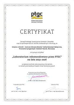 Certyfikat PTGC ACGH 2023-2026