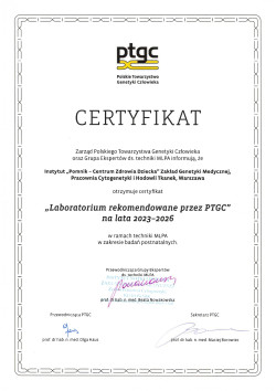Certyfikat PTGC MLPA 2023-2026